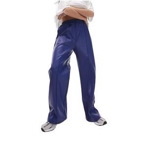 ASOS Topshop Women's Blue Faux Leather Wide Leg Pants - US 4
